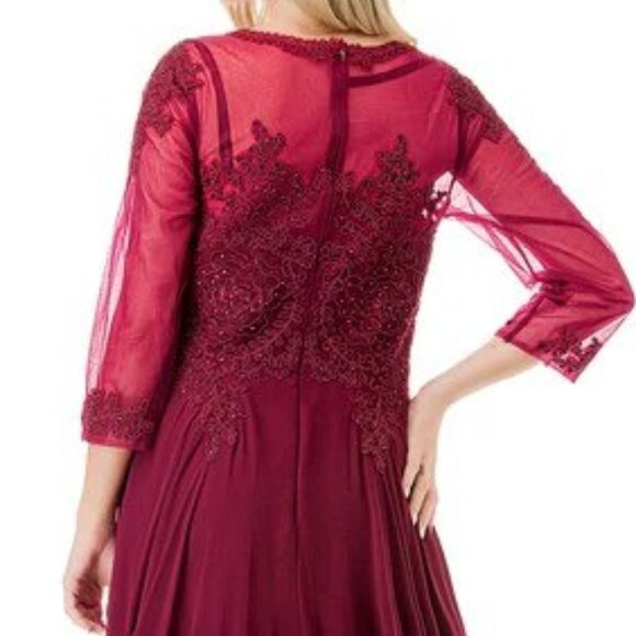 New A-Line MOB Formal Maxi Gown w/ Round Neck & Floral Lace Embroidery TC M2723J - Picture 7 of 8